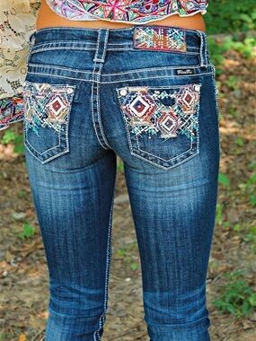 Miss Me studded and embroidered denim signature straight jeans size 27